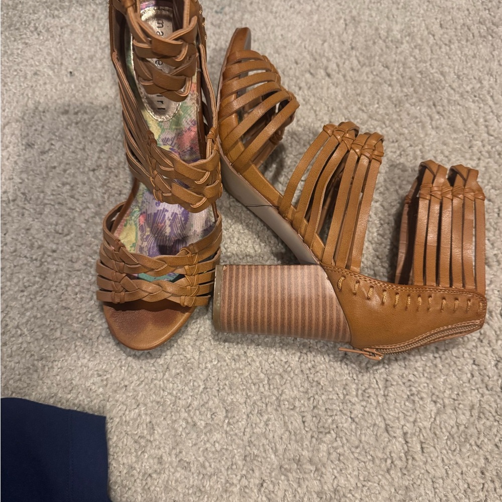Madden Girl Cognac Strappy Block Heel Sandals